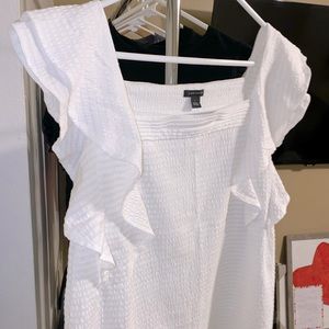 White ruffle shoulder Ann Taylor top